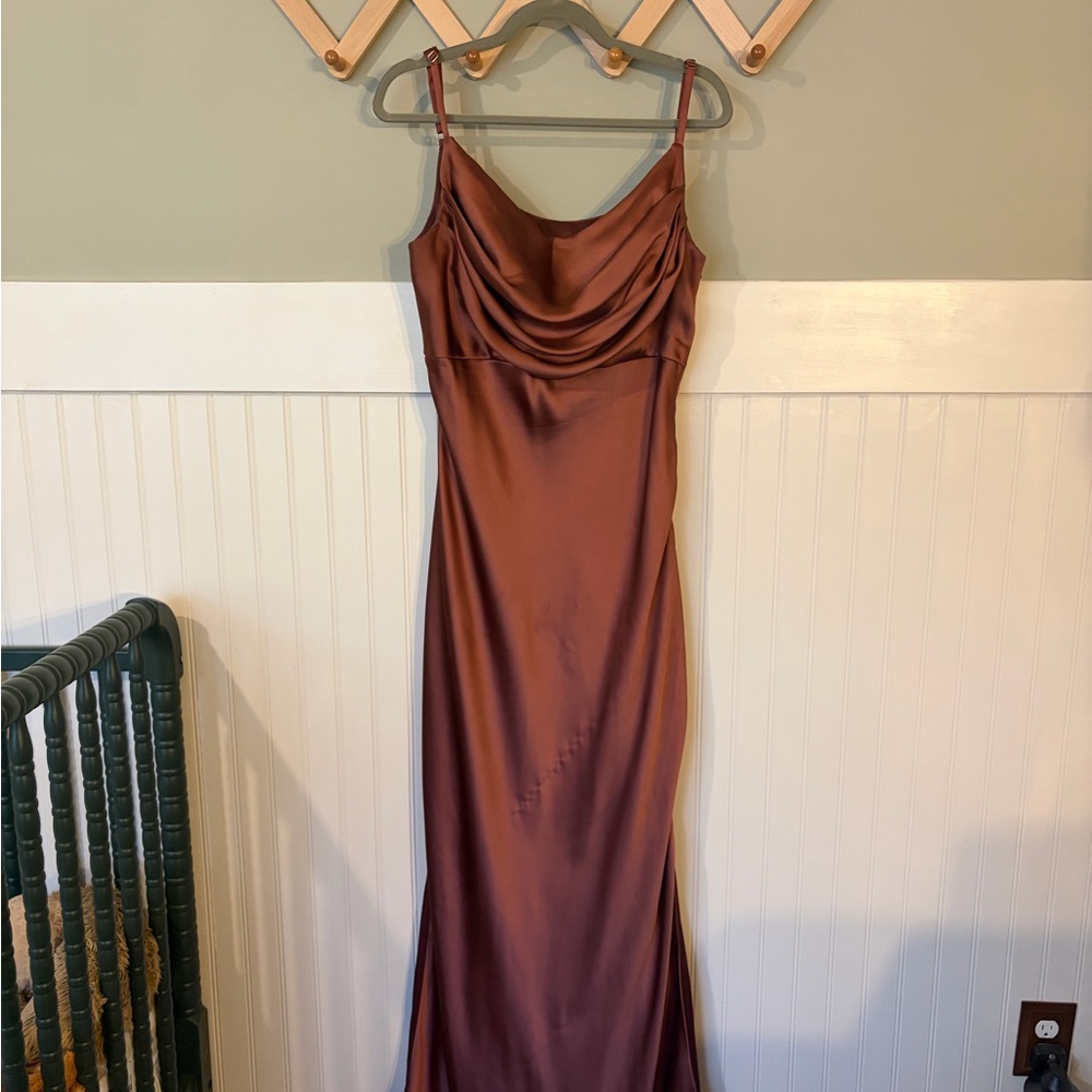 Revelry Skye Satin Dress in Cinnamon Rose